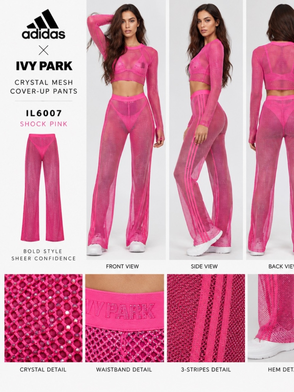 Adidas Beyonce Ivy Park Shock Pink Crystal Mesh Cover-Up Pants